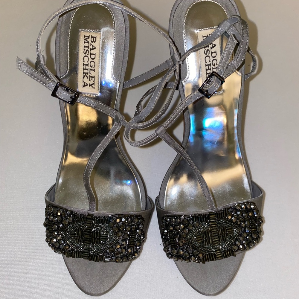 Badgley Mischka Crystal Embellished T Strap Evening Shoe